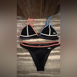 Triangl Black Bikini with contrast trim Coral & Blue